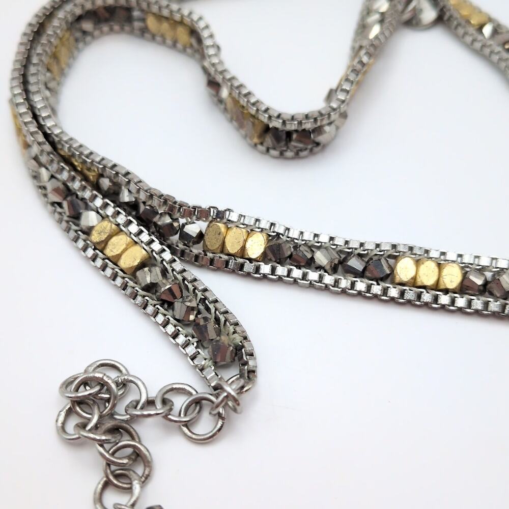 Stella & Dot Luna Two Tone Beaded Metal Triple Wrap Chain Bracelet/Necklace - Picture 5 of 6